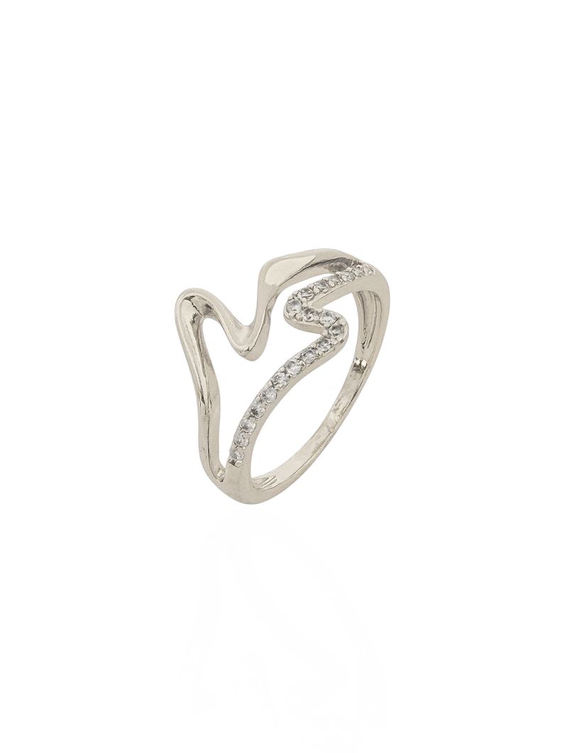 Anel Folheado a Ouro 18k e Prata Design Ondulado Cravejado e Liso