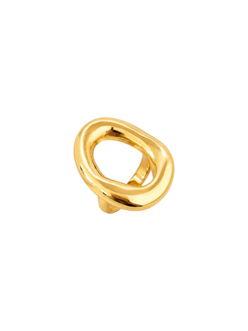 Anel Folheado a Ouro 18k e Prata Design Oval Organico