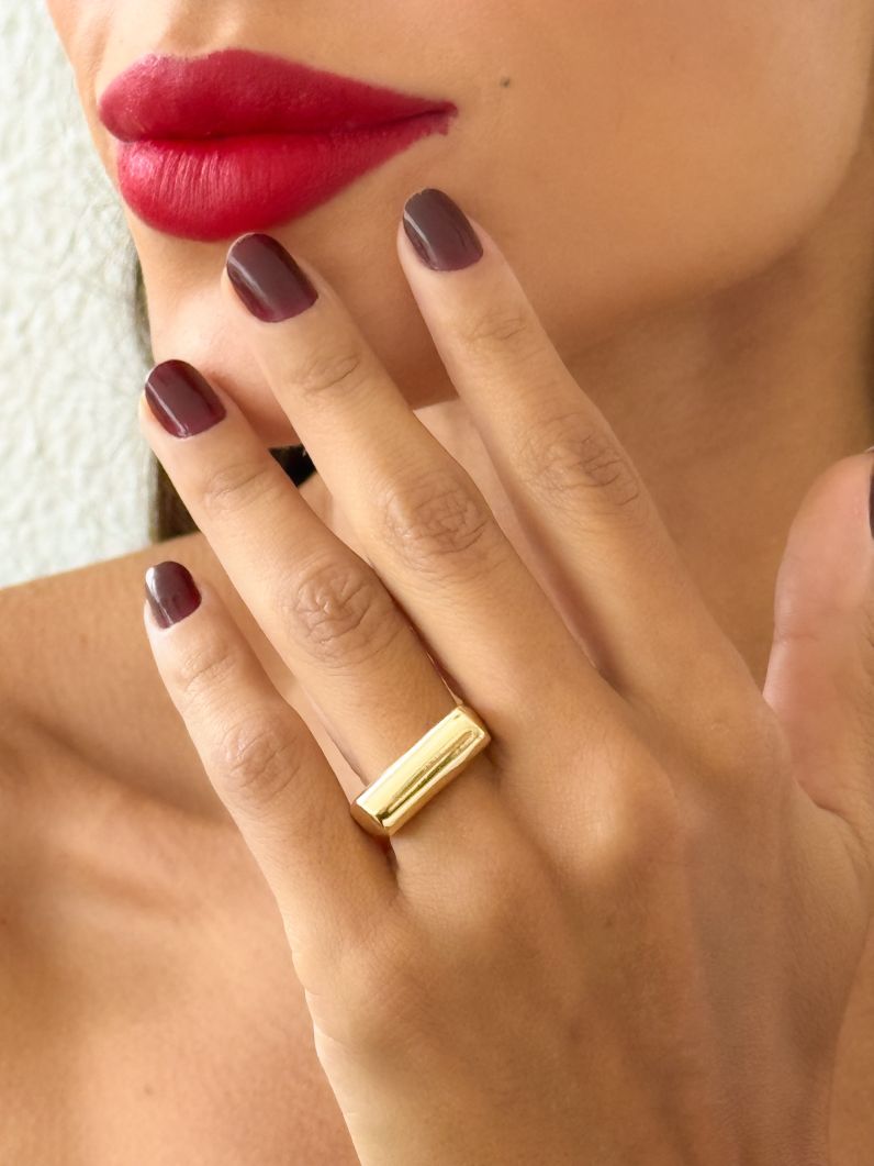 Anel Folheado a Ouro 18k e Prata Design Tubo