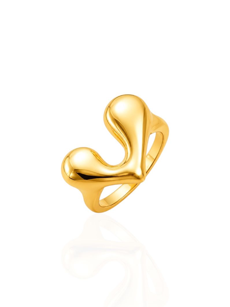 Anel Folheado a Ouro 18k e Prata Design V Liso