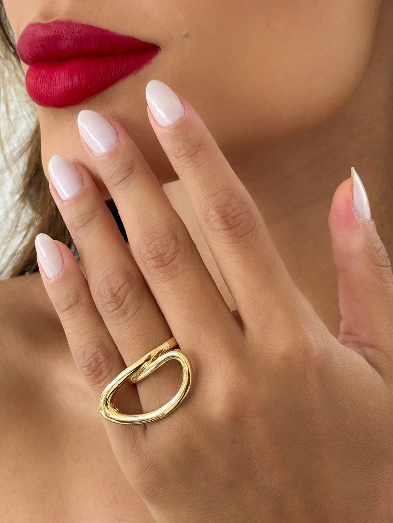 Anel Folheado a Ouro 18k e Prata Design Vazado