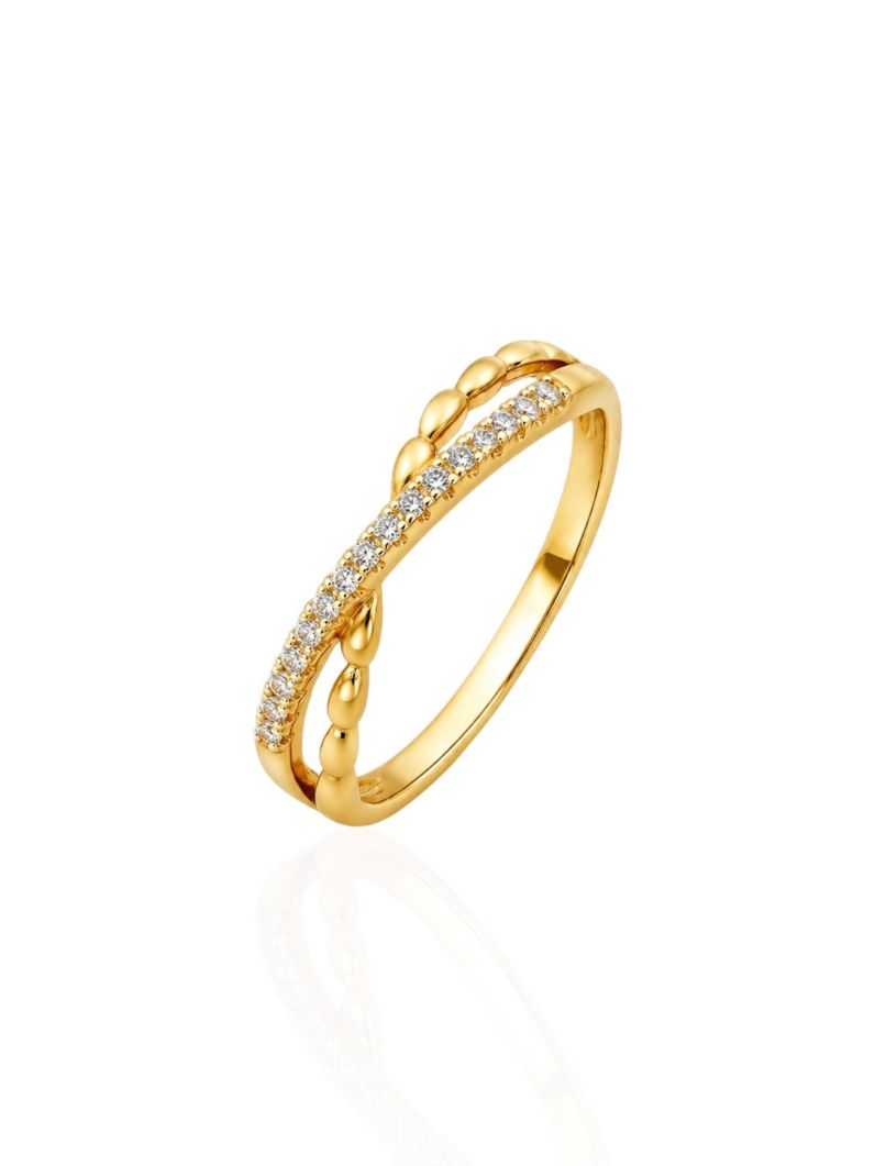 Anel Folheado a Ouro 18k e Prata Design X Fio Com Zircônia