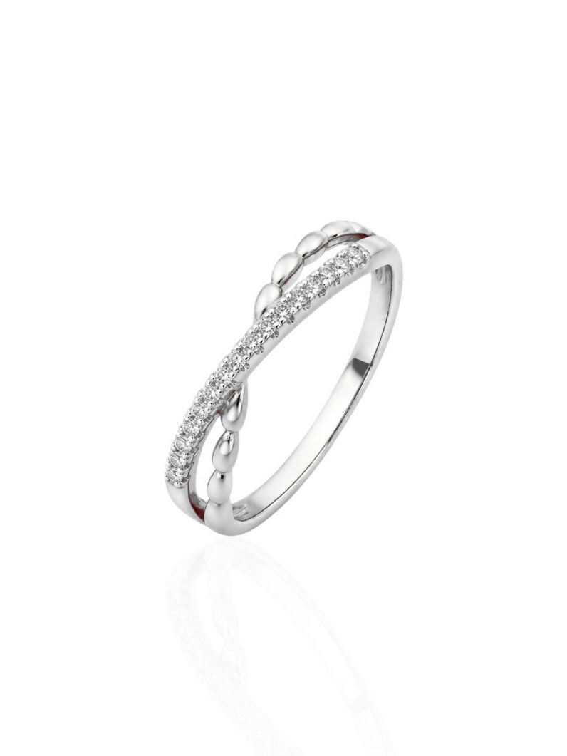 Anel Folheado a Ouro 18k e Prata Design X Fio Com Zircônia