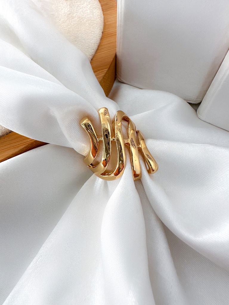 ANEL FOLHEADO A OURO 18K E PRATA DESIGNER MODERNO