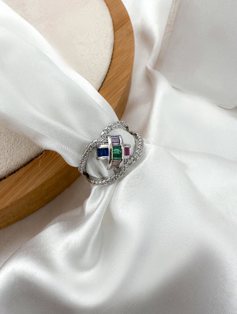 Anel Folheado a Ouro 18k e Prata Dois Fios Cravejados com X em Zircônia