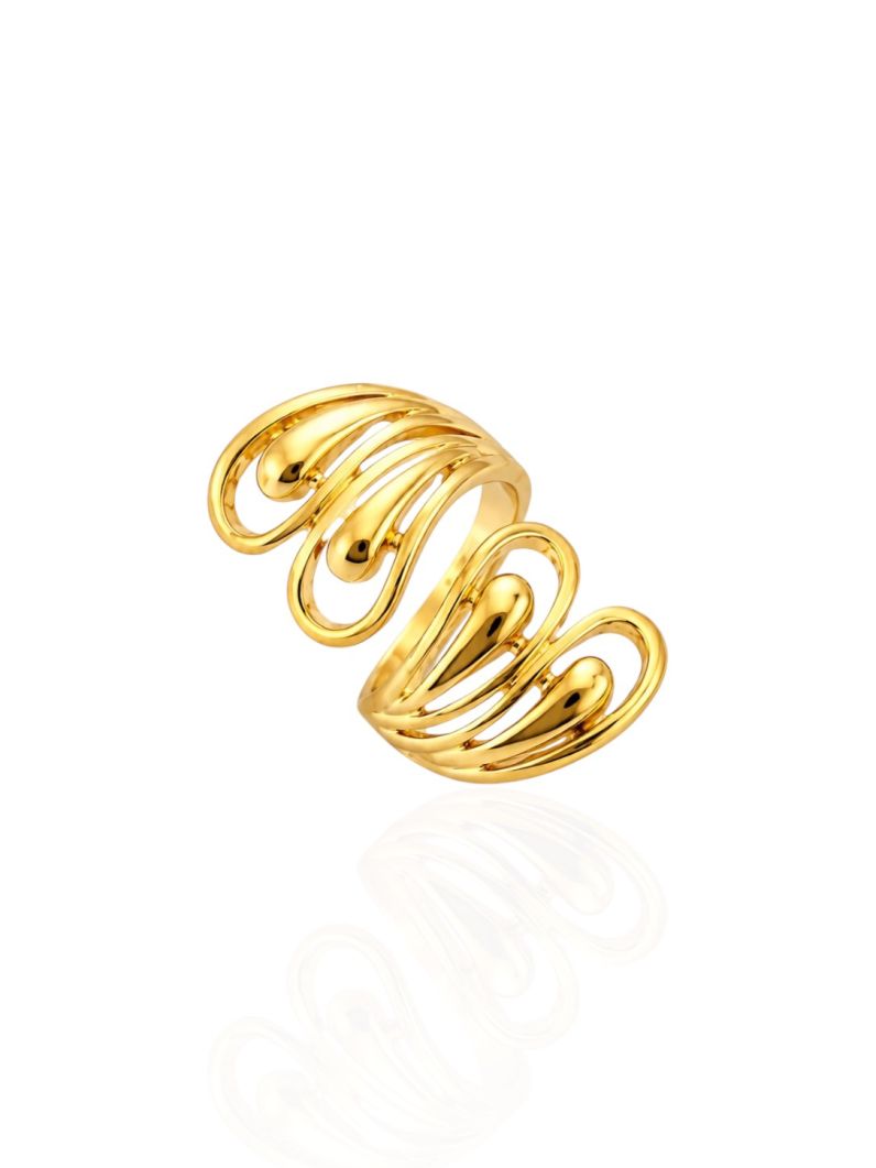 Anel Folheado a Ouro 18k e Prata Duo Gota Detalhada