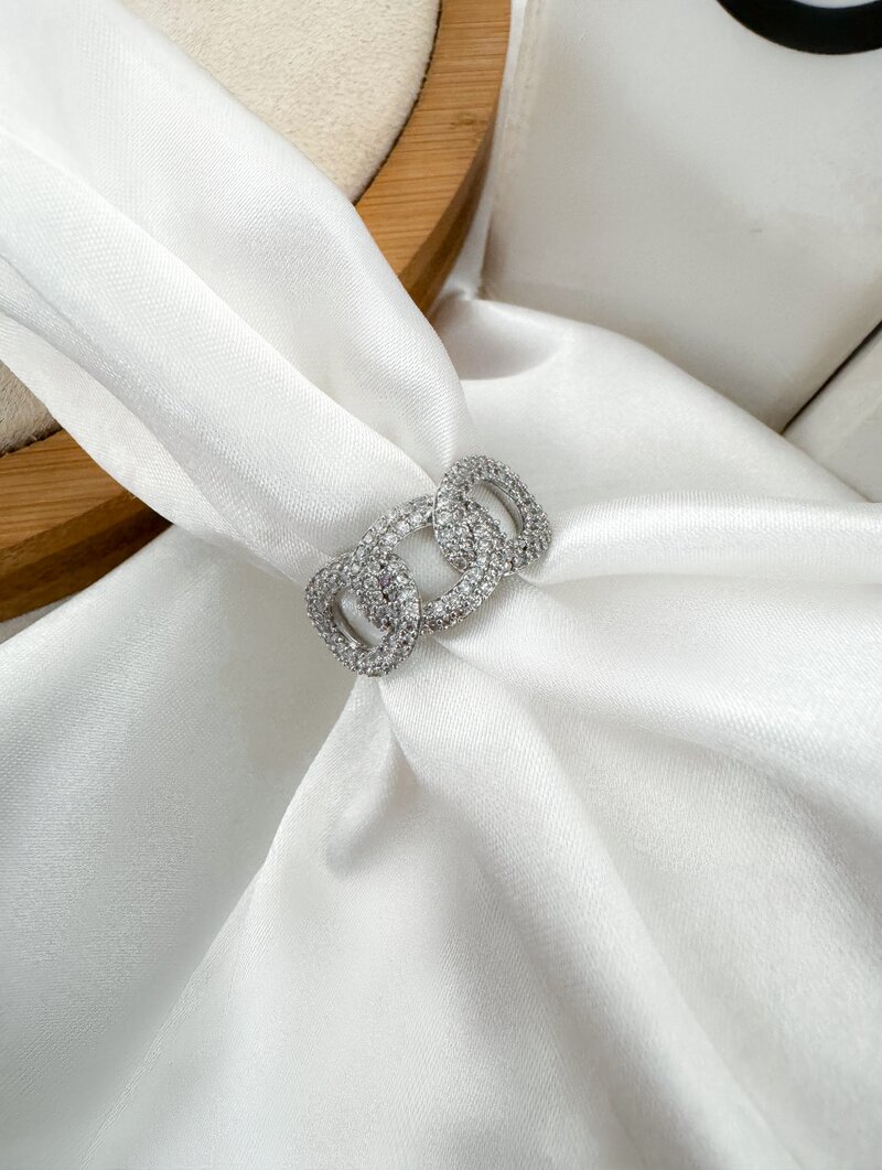 Anel Folheado a Ouro 18k e Prata Elo Cravejado