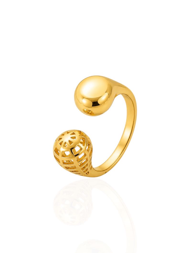 Anel Folheado a Ouro 18k e Prata Esfera Lisa e Vazada