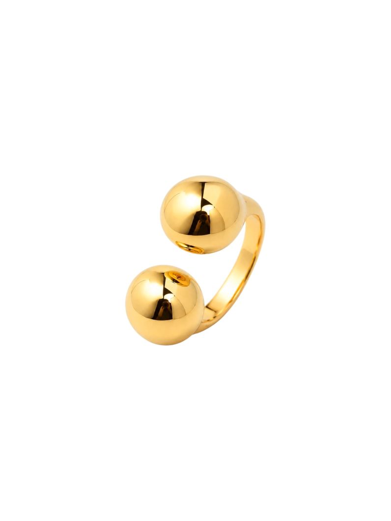 Anel Folheado a Ouro 18k e Prata Esferas Duplas