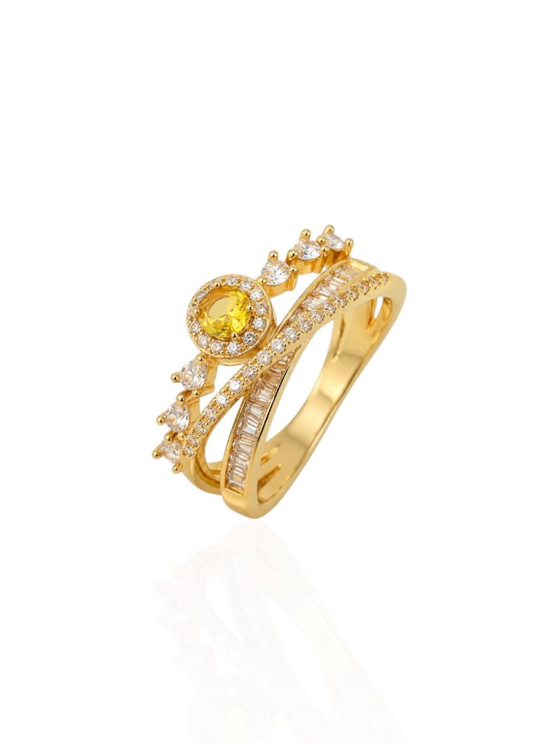 Anel Folheado a Ouro 18k e Prata Fios Cravejado Com Ponto de Luz