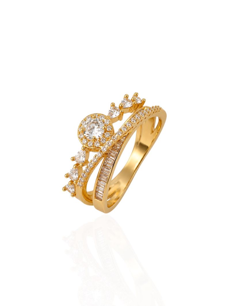 Anel Folheado a Ouro 18k e Prata Fios Cravejado Com Ponto de Luz