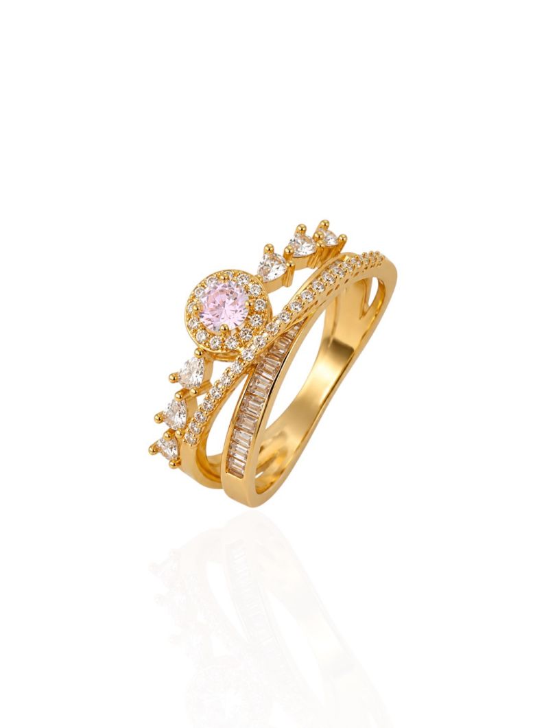 Anel Folheado a Ouro 18k e Prata Fios Cravejado Com Ponto de Luz