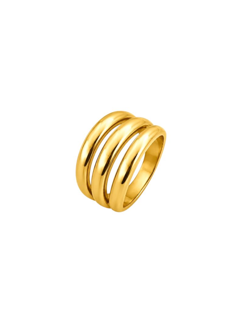 Anel Folheado a Ouro 18k e Prata Fios Design Vazado