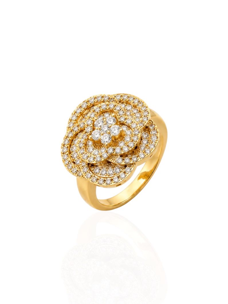 Anel Folheado a Ouro 18k e Prata Flor Cravejada