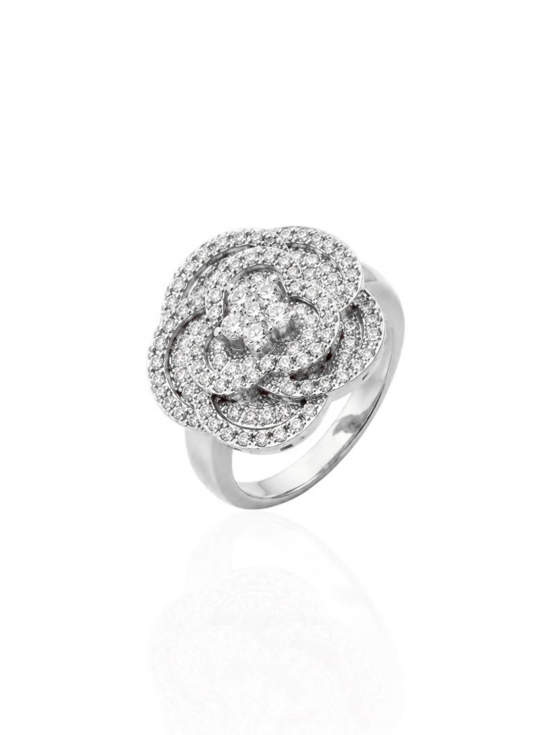 Anel Folheado a Ouro 18k e Prata Flor Cravejada