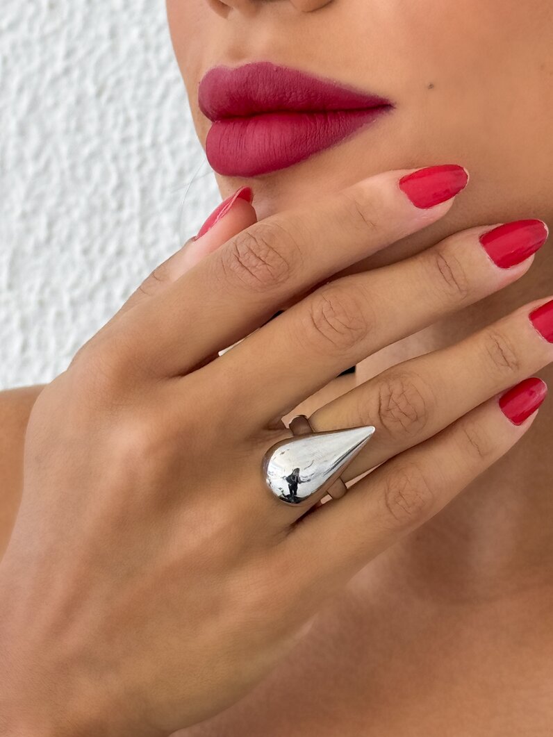 Anel Folheado a Ouro 18k e Prata Gota