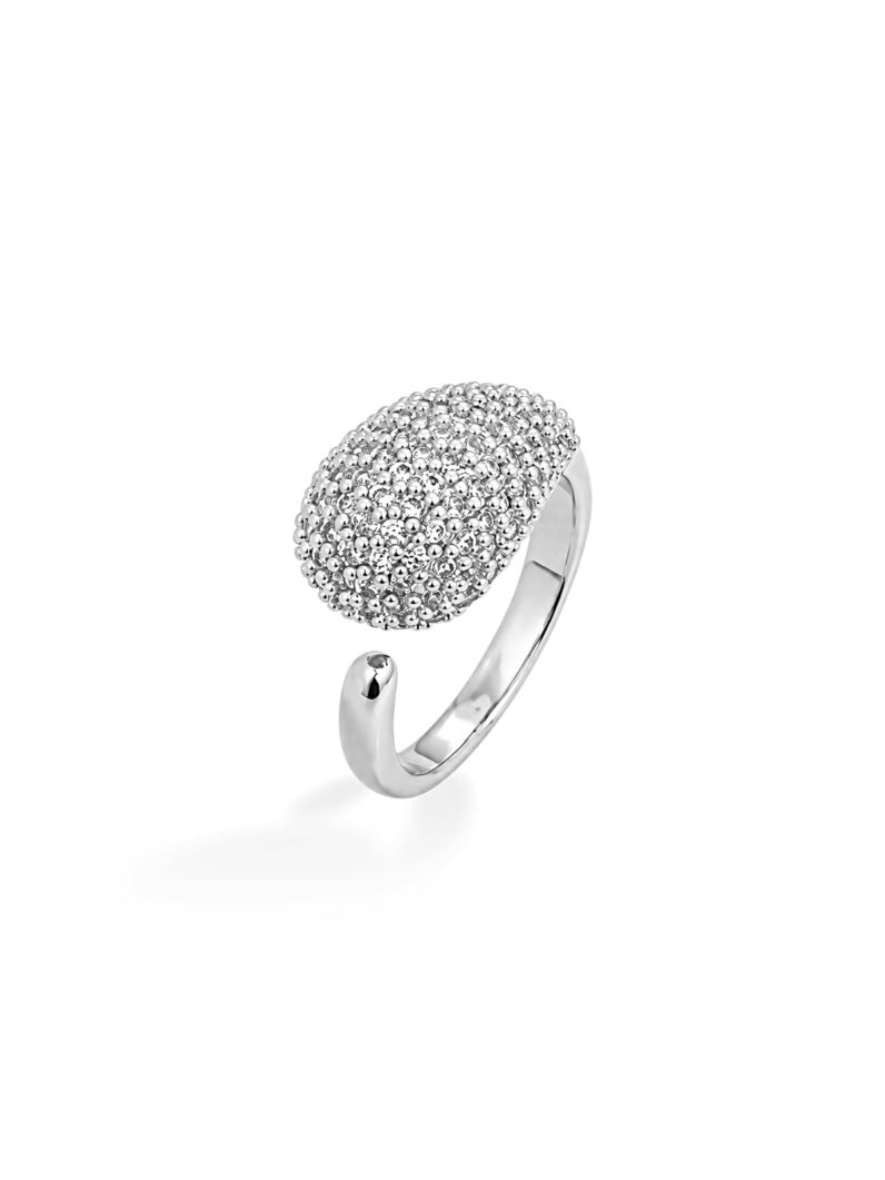 Anel Folheado a Ouro 18k e Prata Gota Cravejada