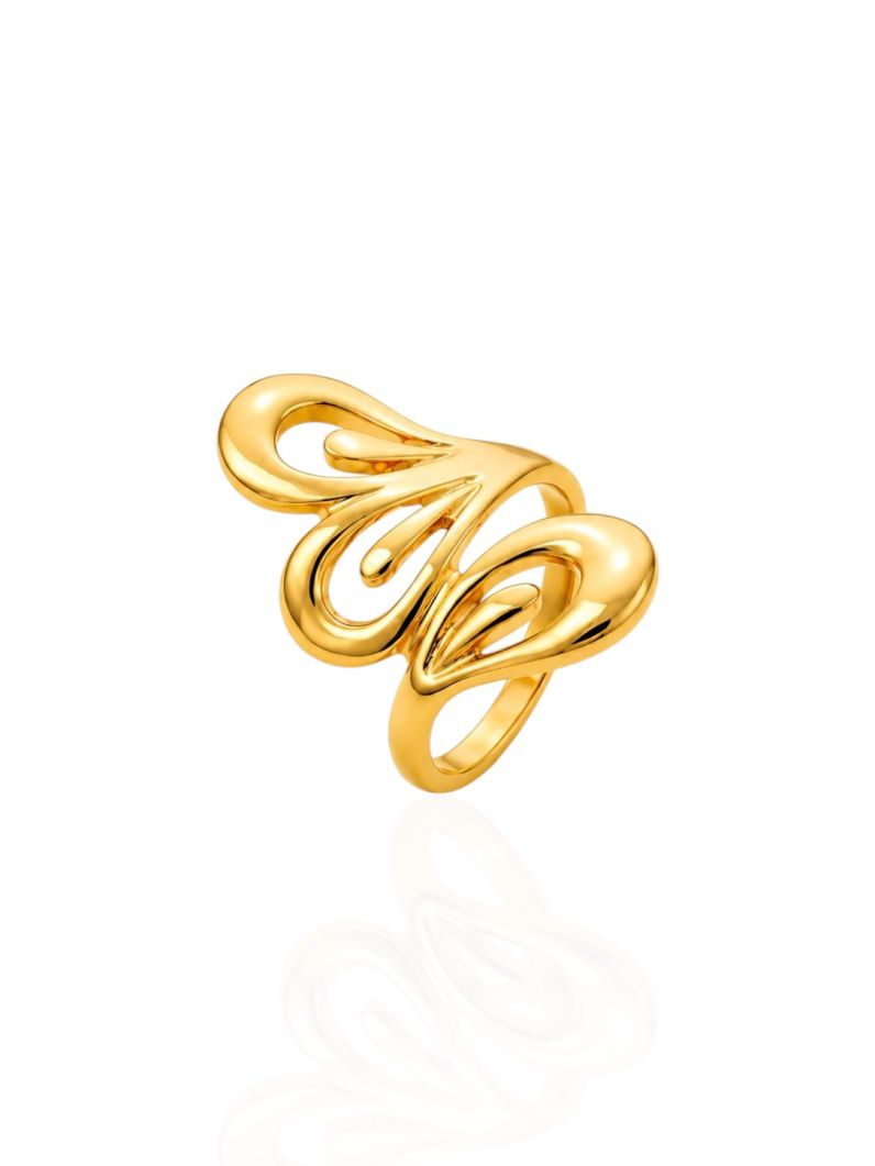 Anel Folheado a Ouro 18k e Prata Gota Detalhada