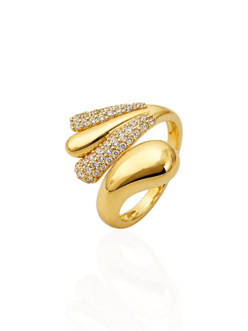 Anel Folheado a Ouro 18k e Prata Gota Lisa Com Micro Zirconia