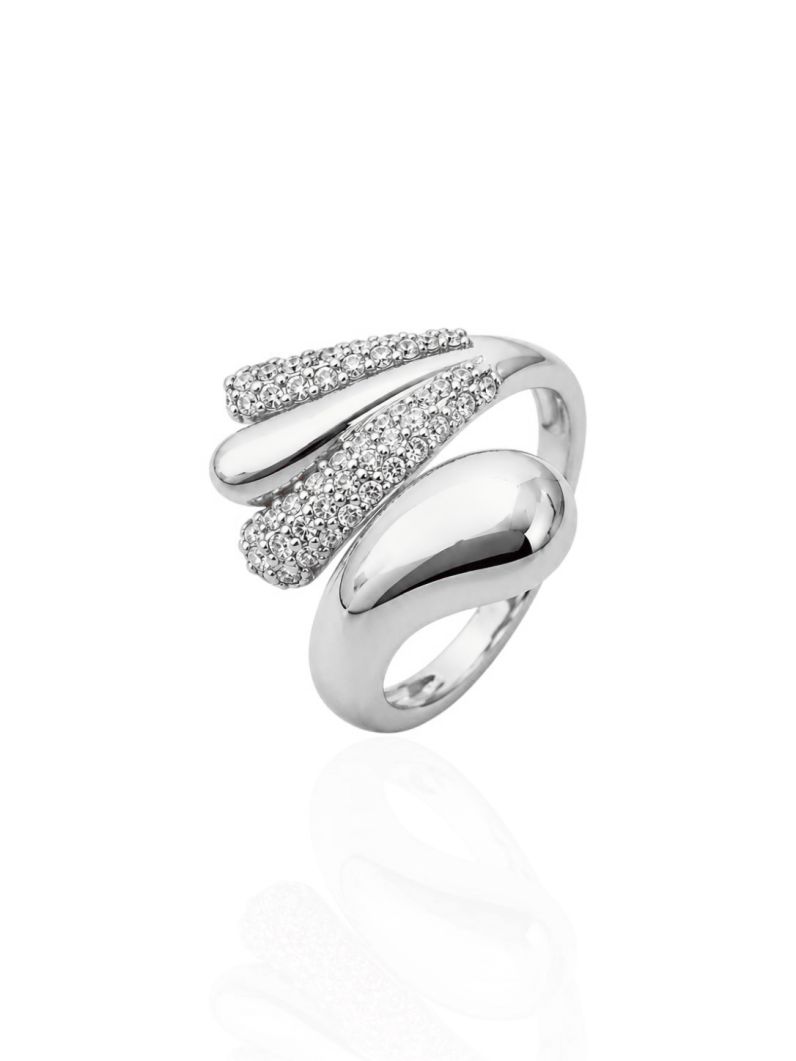 Anel Folheado a Ouro 18k e Prata Gota Lisa Com Micro Zirconia