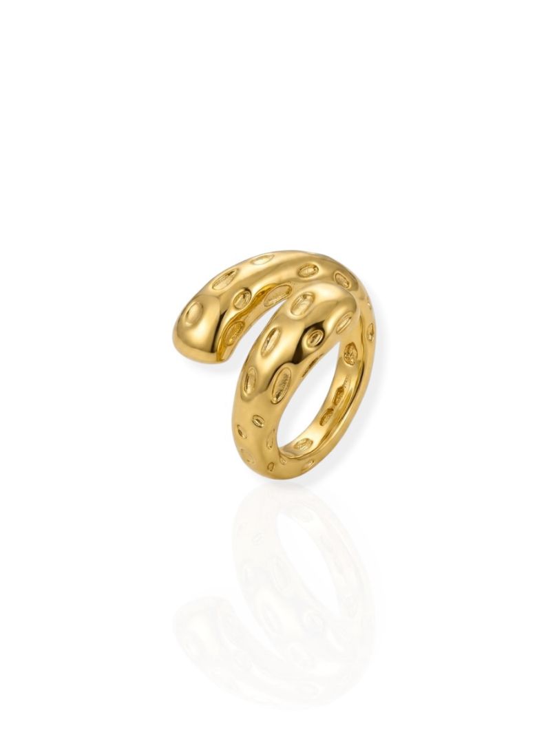 Anel Folheado a Ouro 18k e Prata Gota Martelado