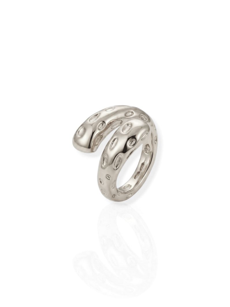 Anel Folheado a Ouro 18k e Prata Gota Martelado