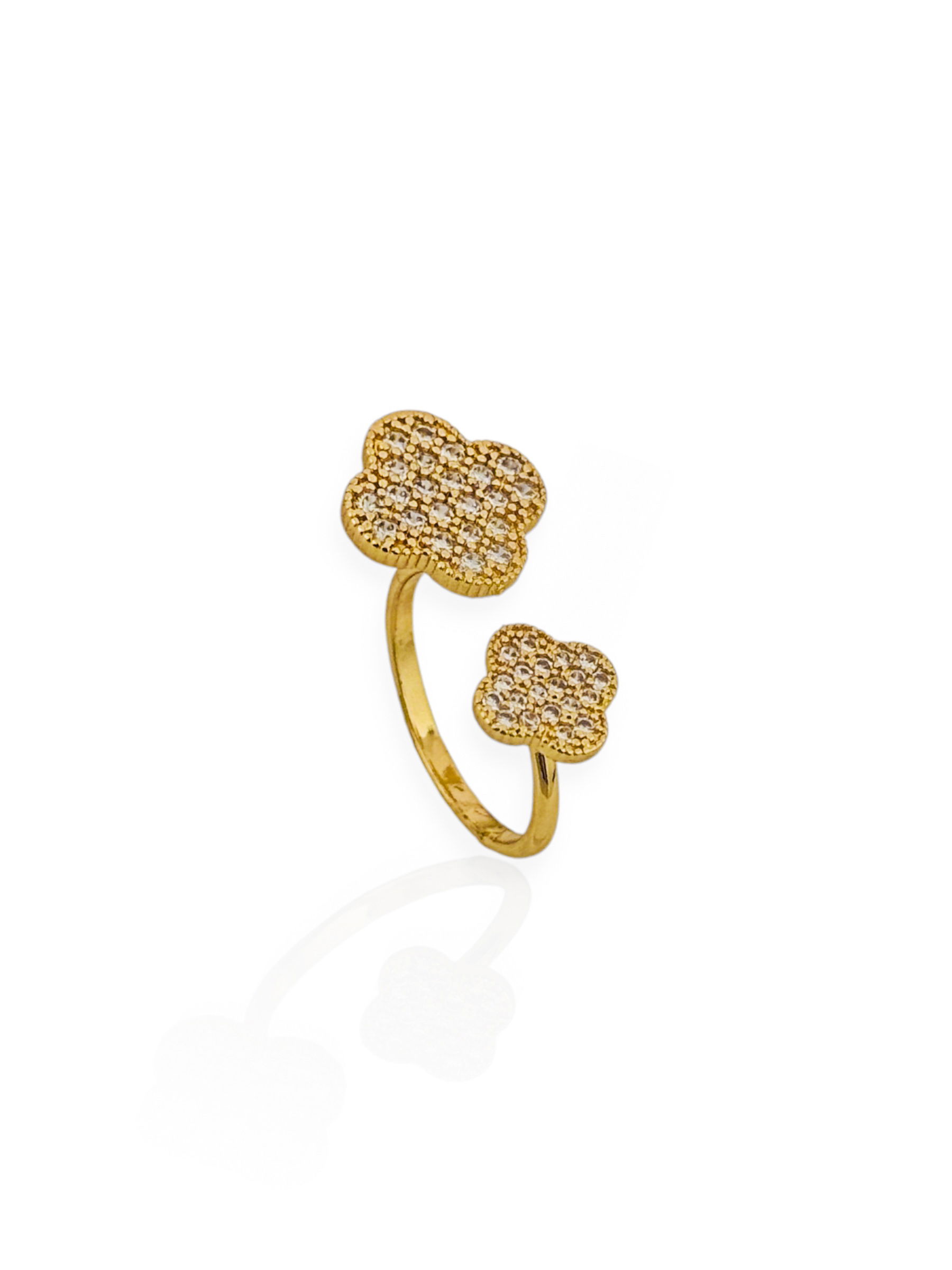 Anel Folheado a Ouro 18k e Prata Inspiração Com Zircônia Regulável