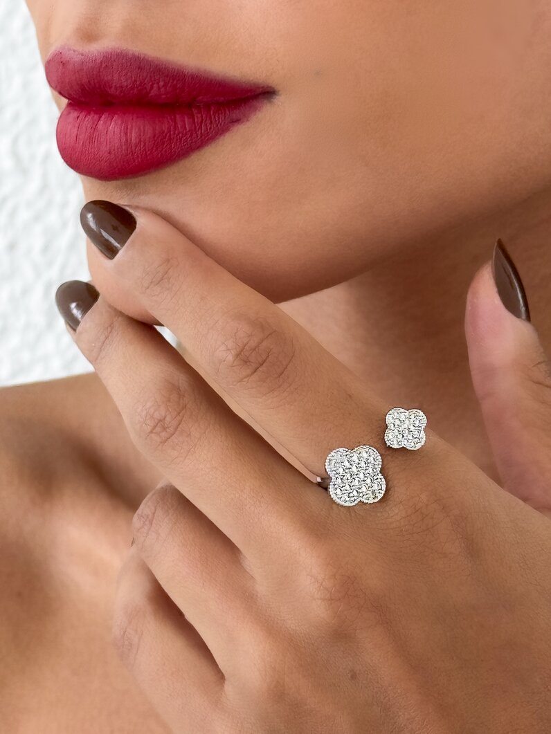 Anel Folheado a Ouro 18k e Prata Inspiração Com Zircônia Regulável