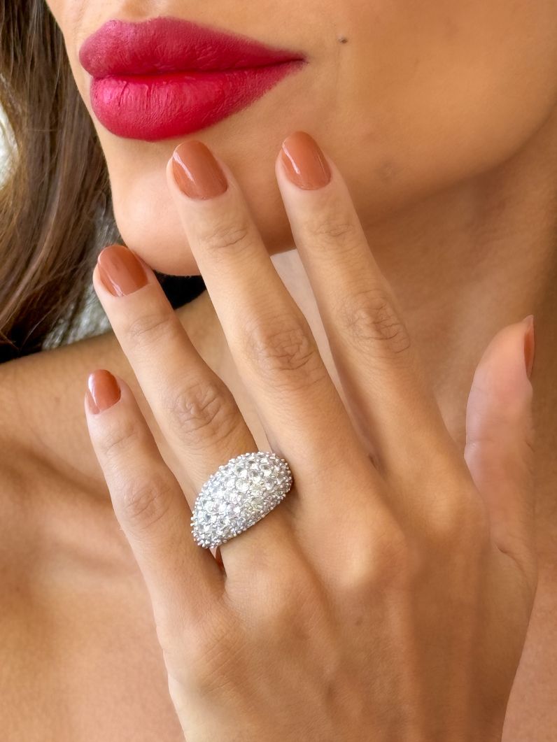 Anel Folheado a Ouro 18k e Prata Maxi Com Zircônias