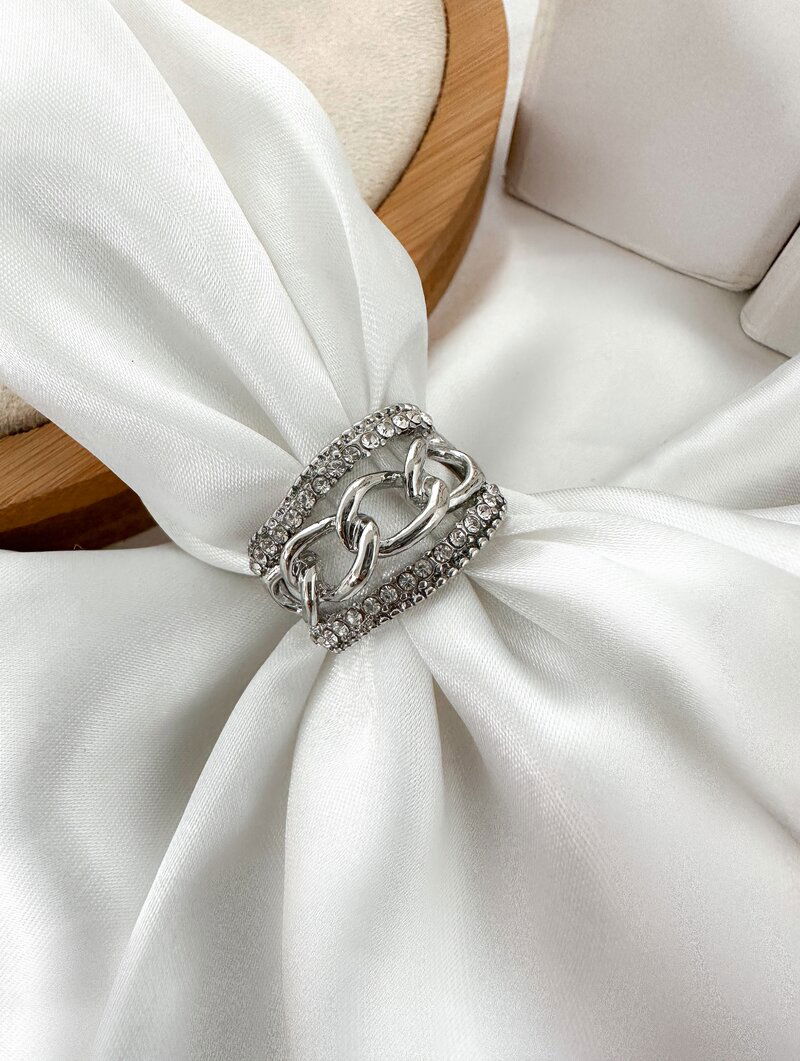 Anel Folheado a Ouro 18k e Prata Maxi Corrente com Micro Zircônia