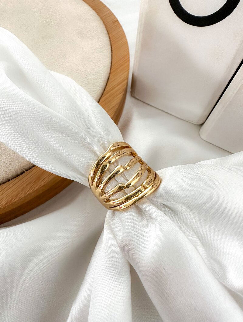 Anel Folheado a Ouro 18k e Prata Maxi Seis Fios