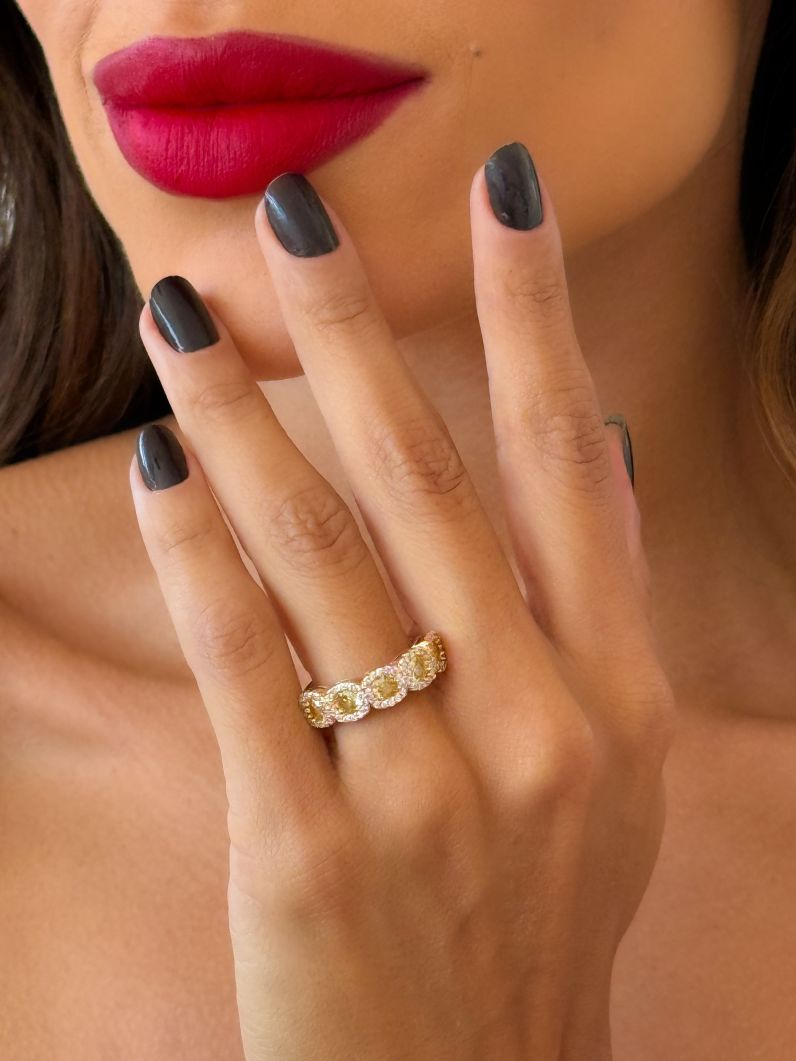 Anel Folheado a Ouro 18k e Prata Microzirconia Com Cristais Coloridos