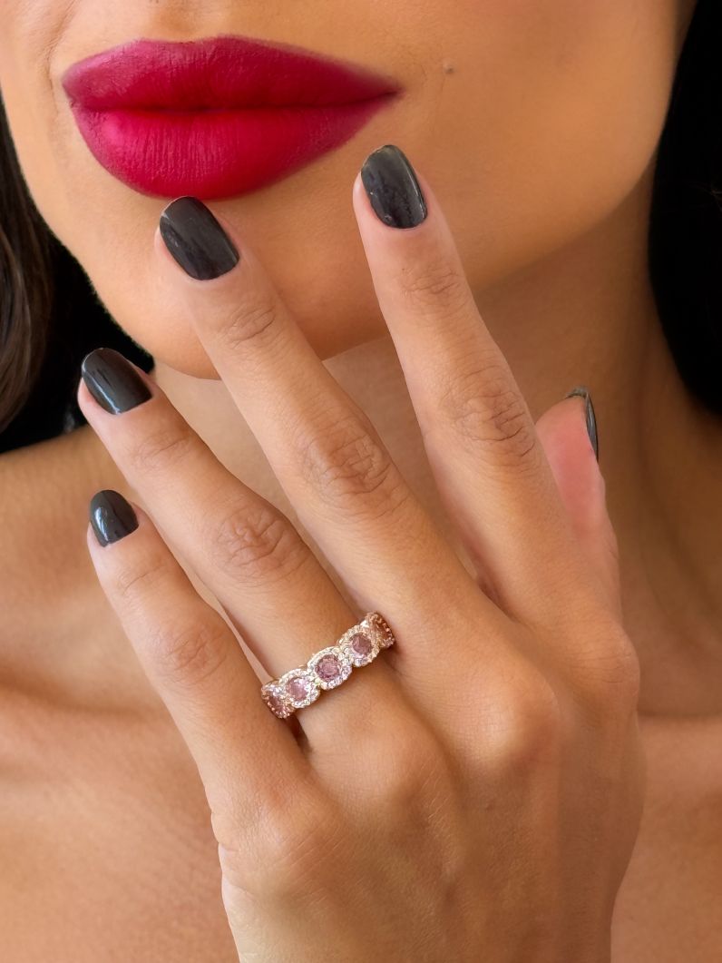 Anel Folheado a Ouro 18k e Prata Microzirconia Com Cristais Coloridos