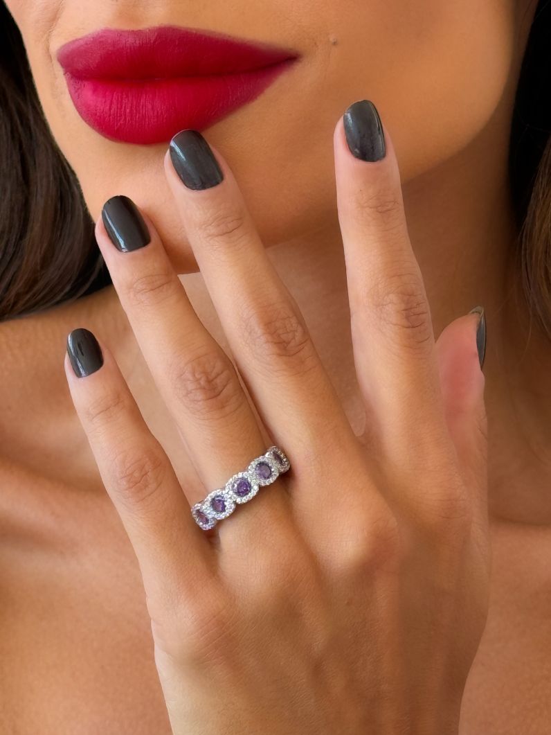 Anel Folheado a Ouro 18k e Prata Microzirconia Com Cristais Coloridos