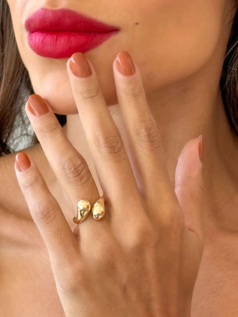 Anel Folheado a Ouro 18k e Prata Mini Gotas Lisas