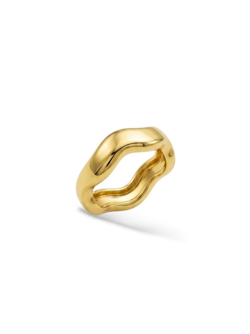 Anel Folheado a Ouro 18k e Prata Ondulado