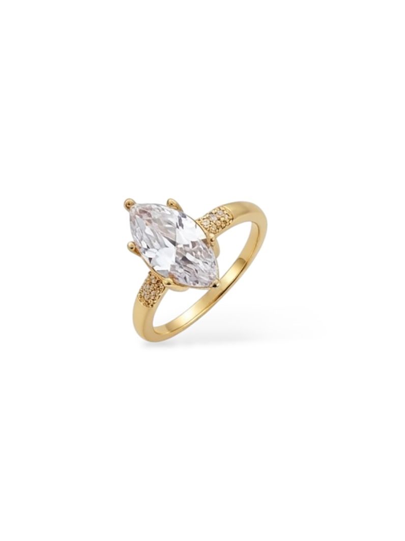 Anel Folheado a Ouro 18k e Prata Oval Zirconia