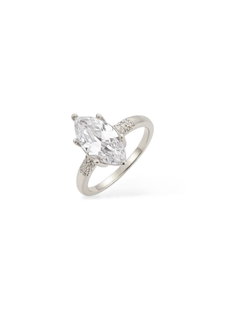 Anel Folheado a Ouro 18k e Prata Oval Zirconia