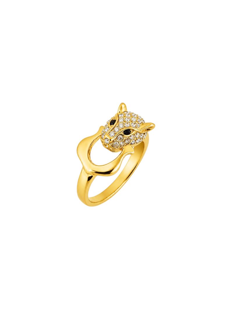 Anel Folheado a Ouro 18k e Prata Panteira Cravejado