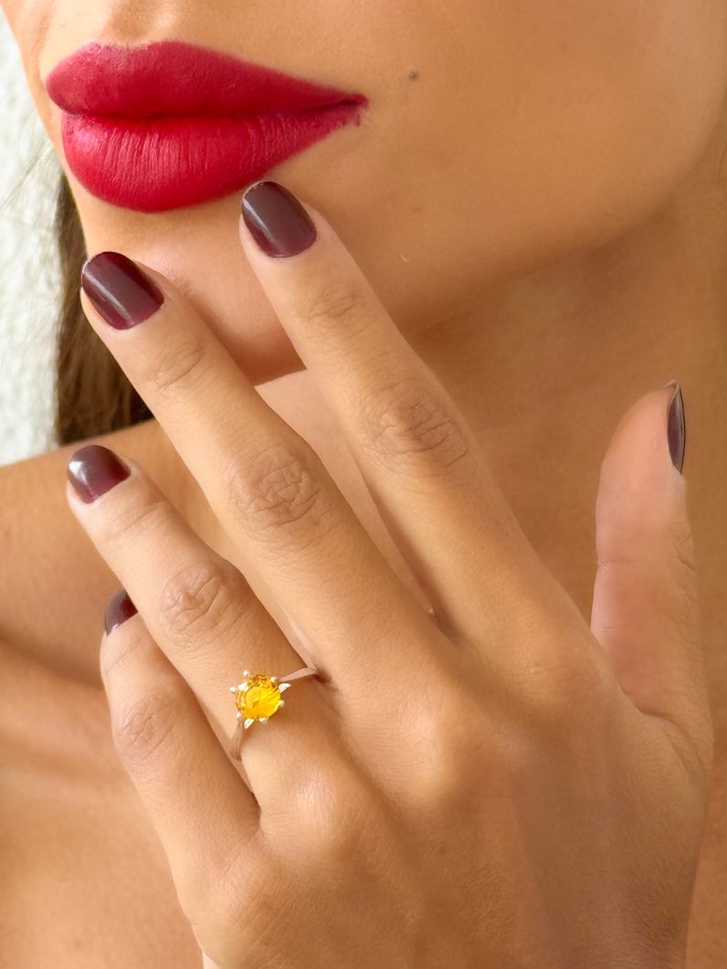 Anel Folheado a Ouro 18k e Prata Pedra de Zircônia 6mm