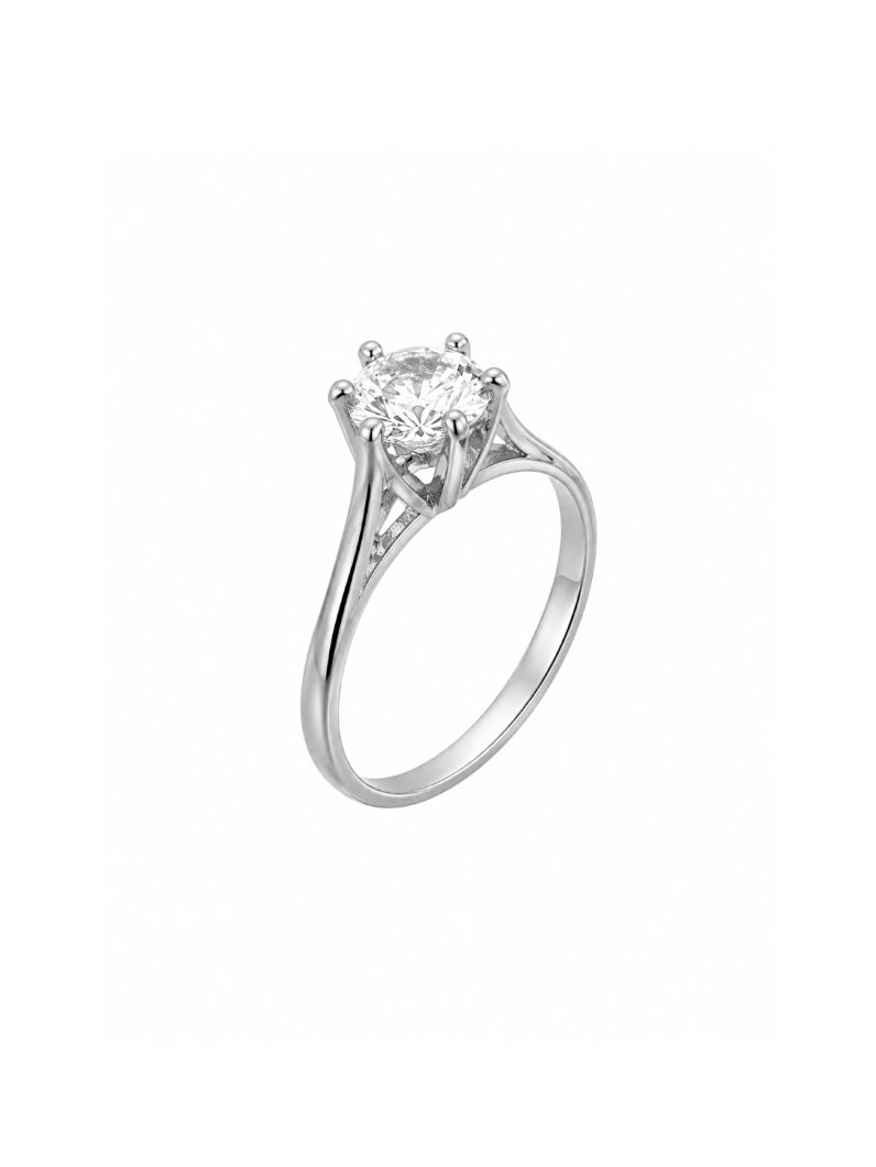 Anel Folheado a Ouro 18k e Prata Pedra de Zircônia 6mm