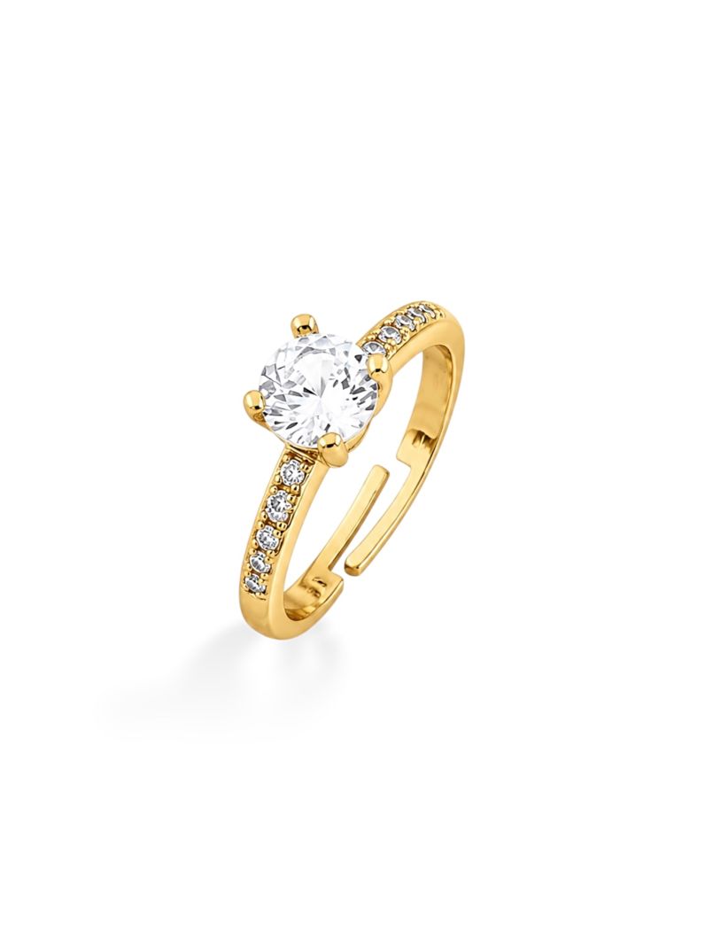 Anel Folheado a Ouro 18k e Prata Ponto de Luz e Micro Zirconia