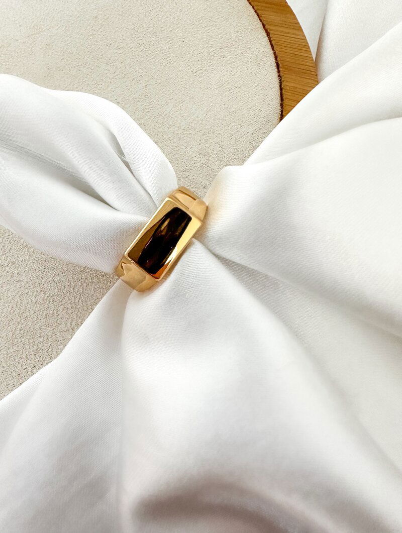 Anel Folheado a Ouro 18k e Prata Quadrado Liso