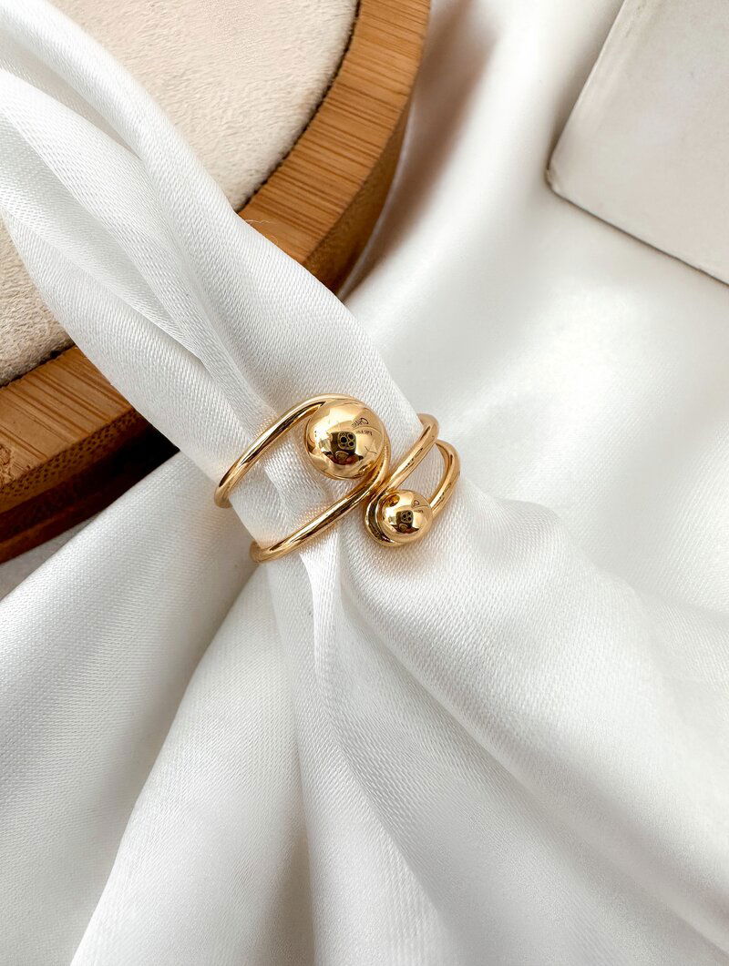 Anel Folheado a Ouro 18k e Prata Quatro Fios com Esferas