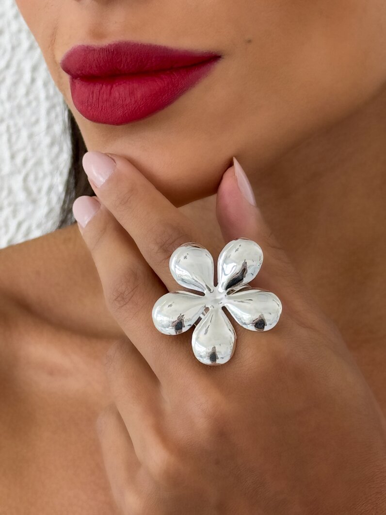 Anel Folheado a Ouro 18k e Prata Regulável Flor Max