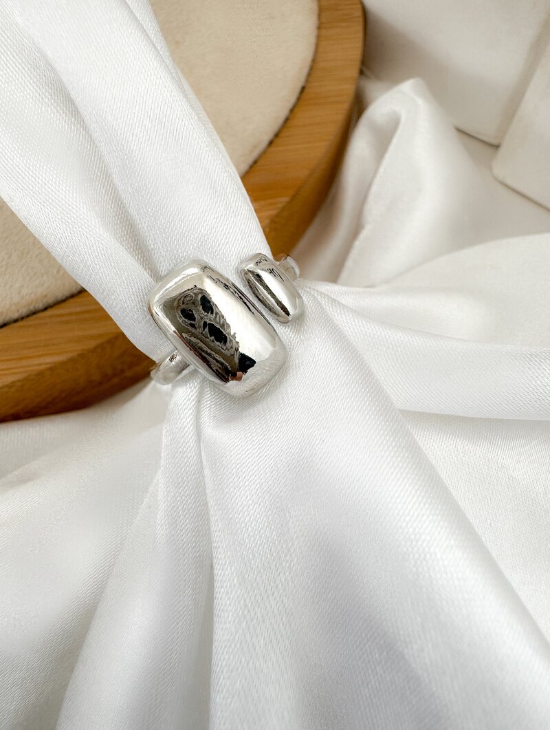 Anel Folheado a Ouro 18k e Prata Regulável Retangular Liso