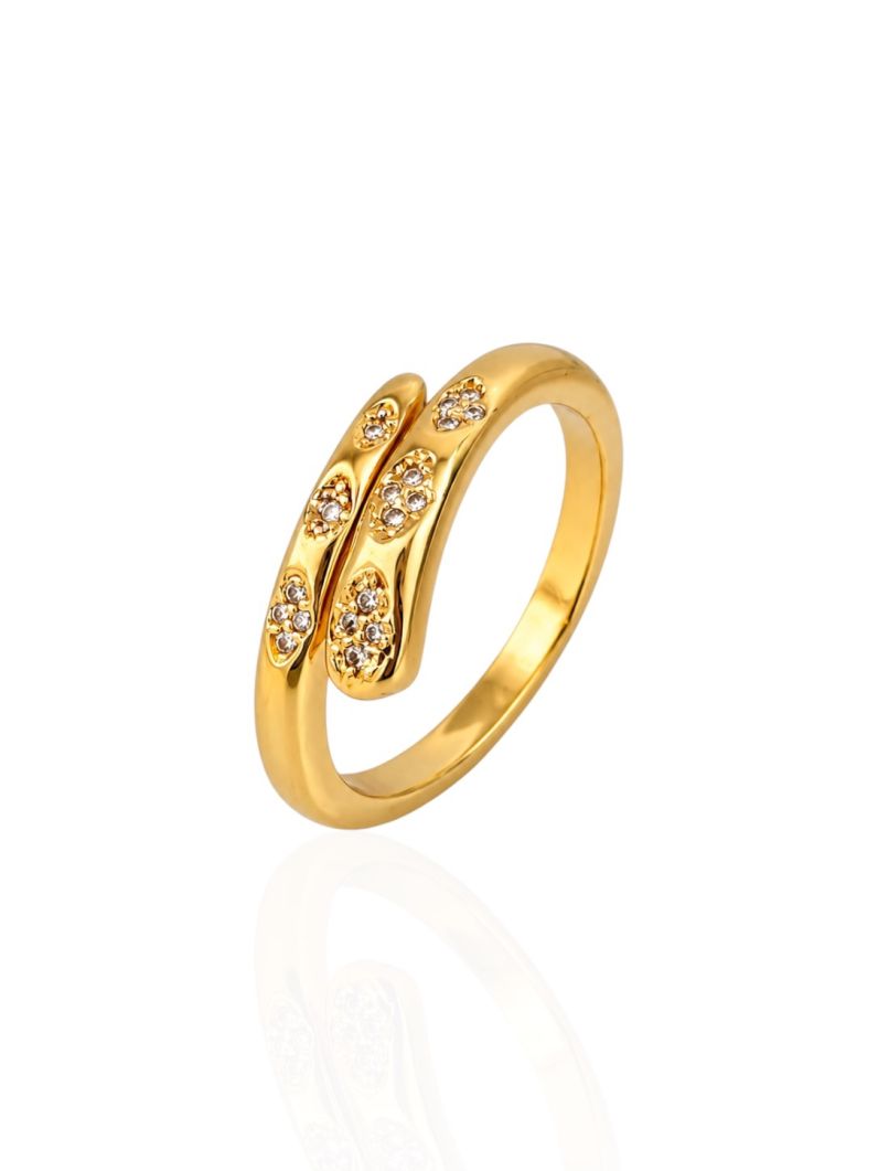 Anel Folheado a Ouro 18k e Prata Serpente Com Micro Zirconia