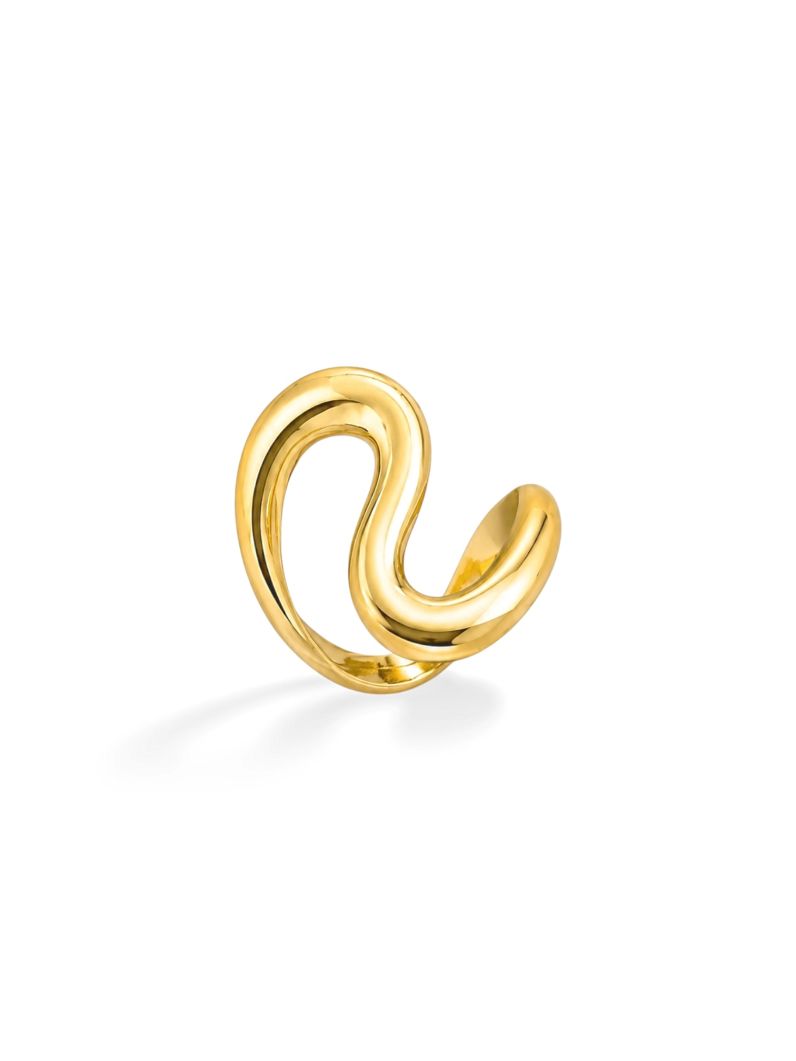 Anel Folheado a Ouro 18k e Prata Vazado Ondulado
