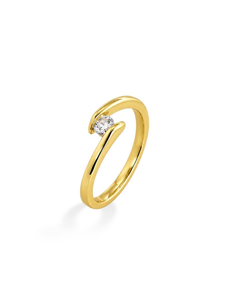 Anel Folheado a Ouro 18k Elegante Com Ponto de Luz