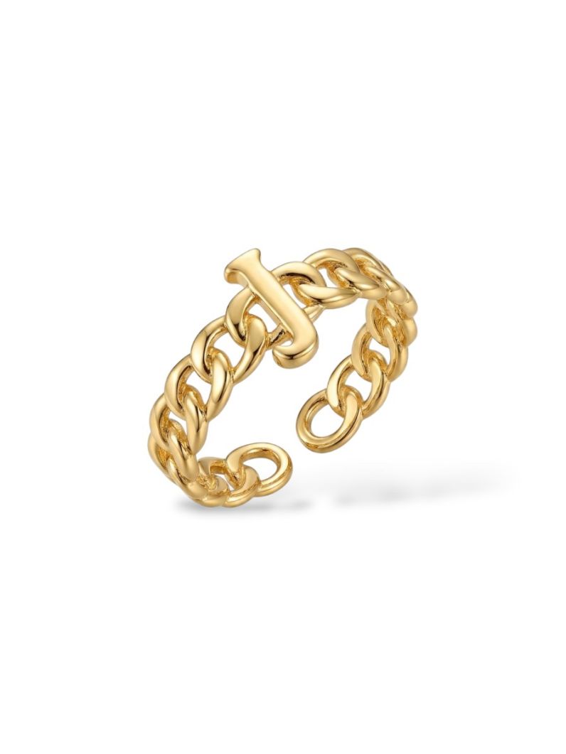 Anel Folheado a Ouro 18k Elos Redondos e Inicial